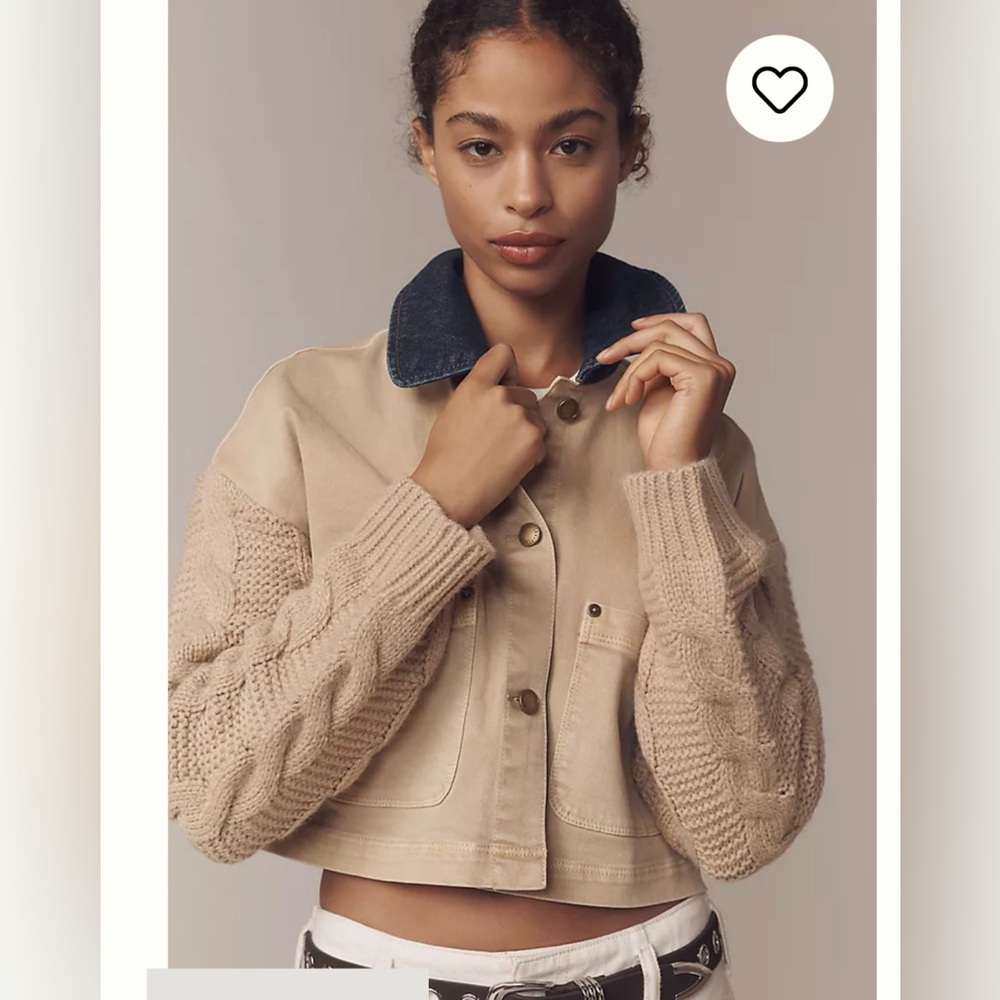 Anthropologie Women's Tan Cropped Jacket with Knit Sleeves NWT